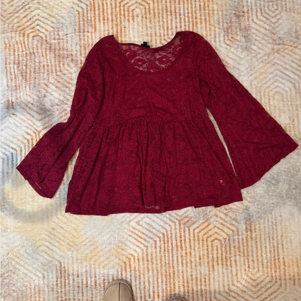 Torrid Red Lace Bell Sleeve Blouse